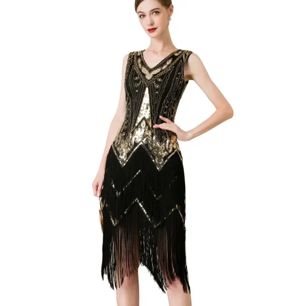 Women 1920s Sleeveless V-Neck  Dress - Image 2