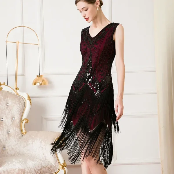 Women 1920s Sleeveless V-Neck  Dress - Image 4