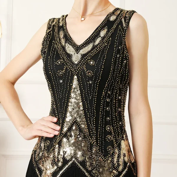 Women 1920s Sleeveless V-Neck  Dress - Image 5