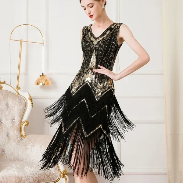 Women 1920s Sleeveless V-Neck  Dress